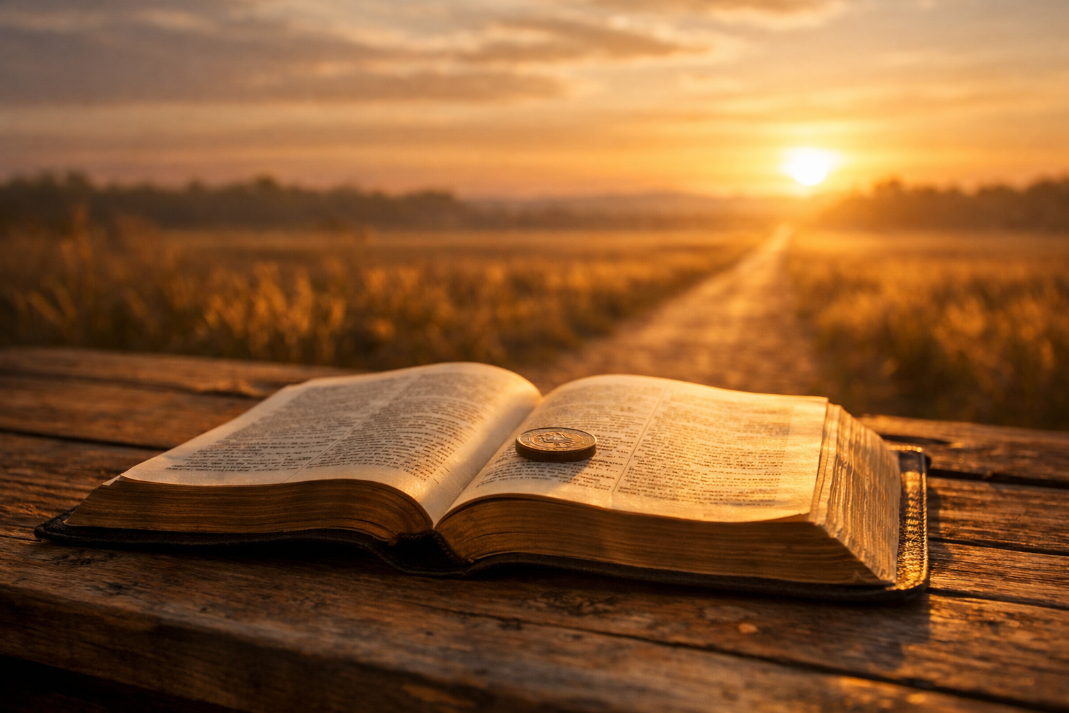 Biblia e a moeda ao amanhecer
